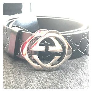 Gucci unisex monogram leather belt